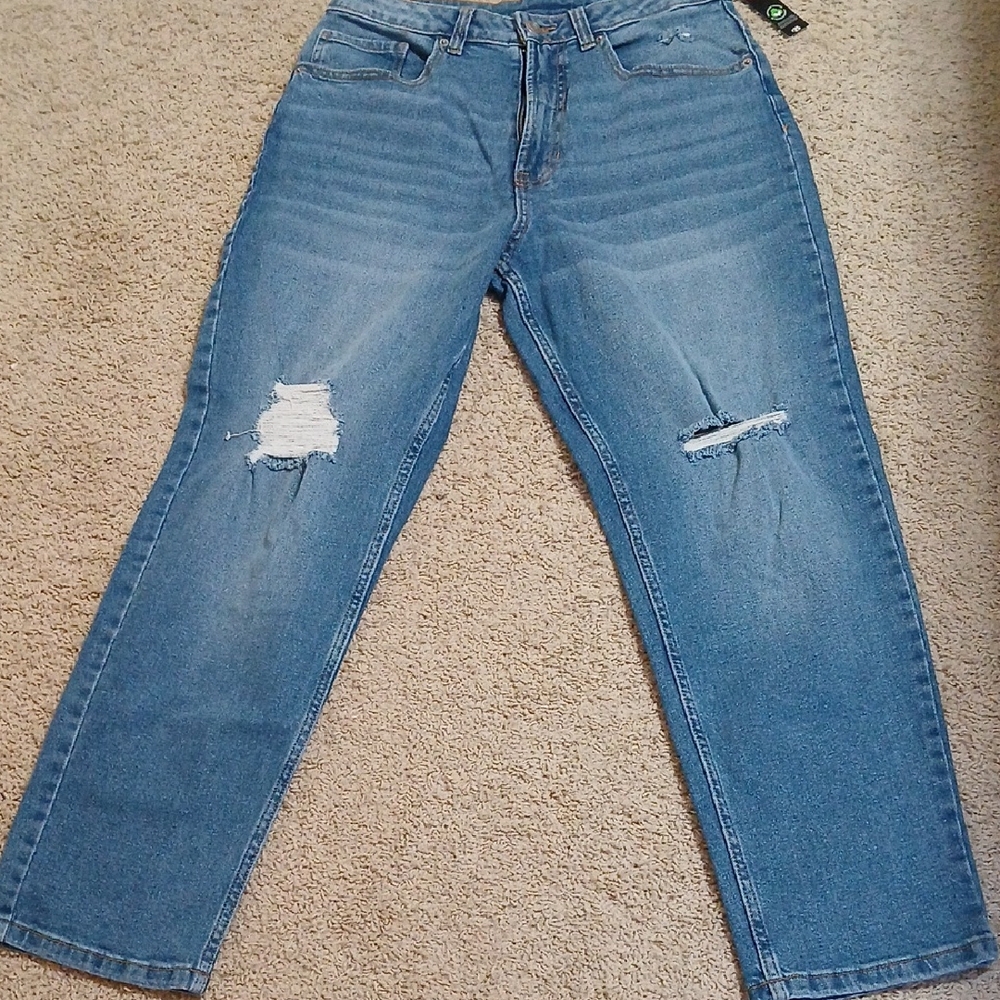 No Boundaries Blue Distressed Straight Leg Jeans